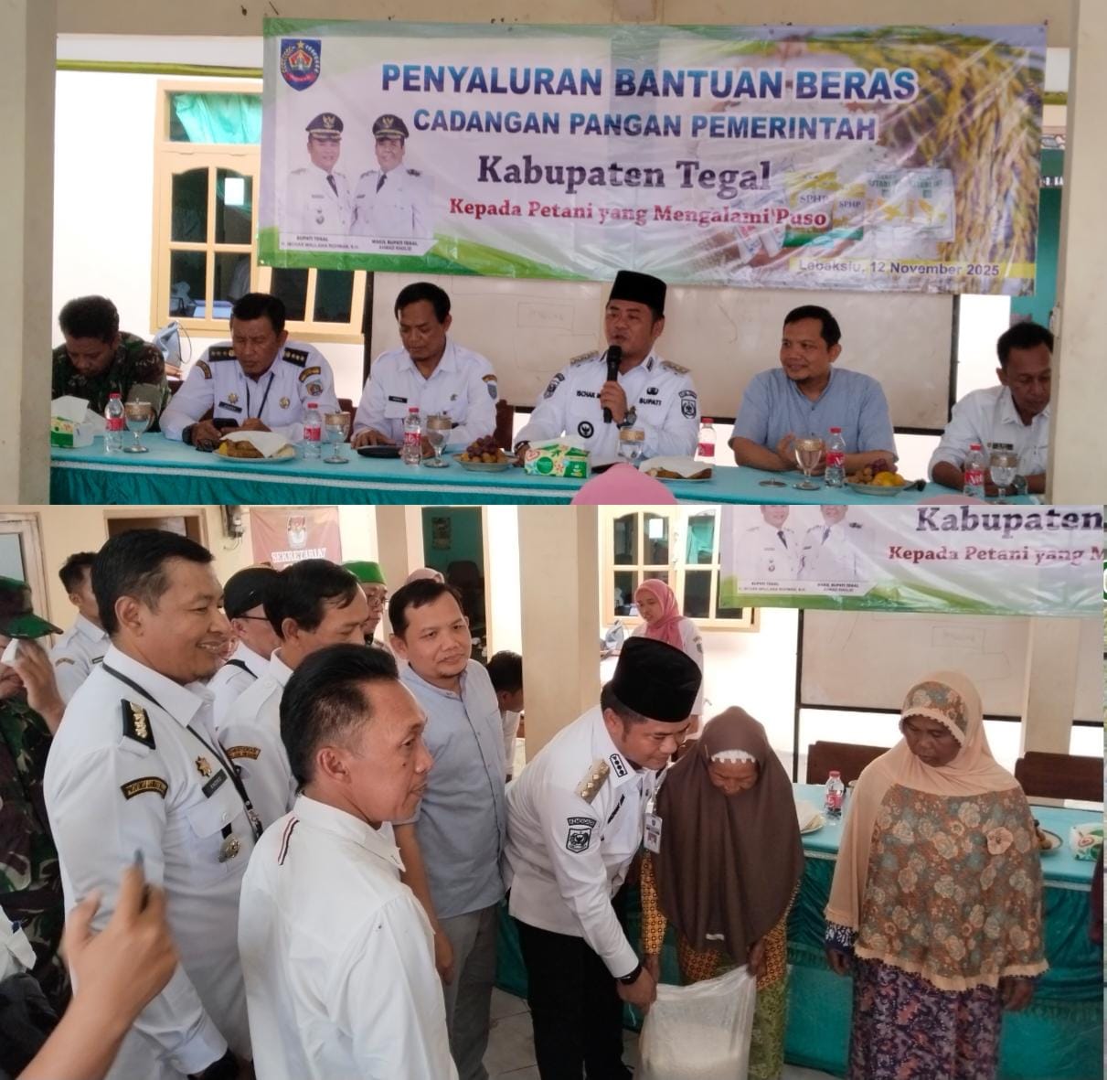 camat-lebaksiu-mendampingi-bupati-tegal-salurkan-bantuan-beras-kepada-petani-terdampak-pembangunan-bendung-danawarih
